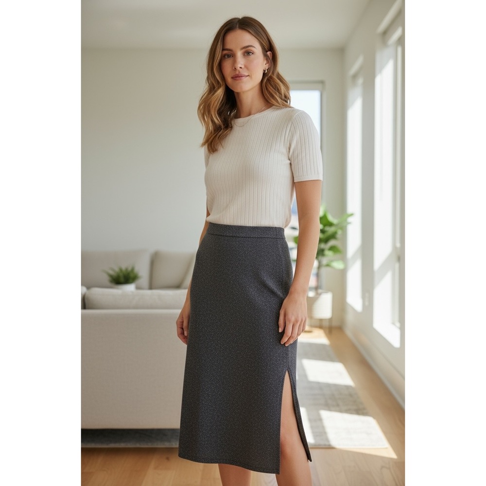 House of Harlow 1960 Black Sparkle‎ Knit Midi Skirt with Slit, Medium NWOT